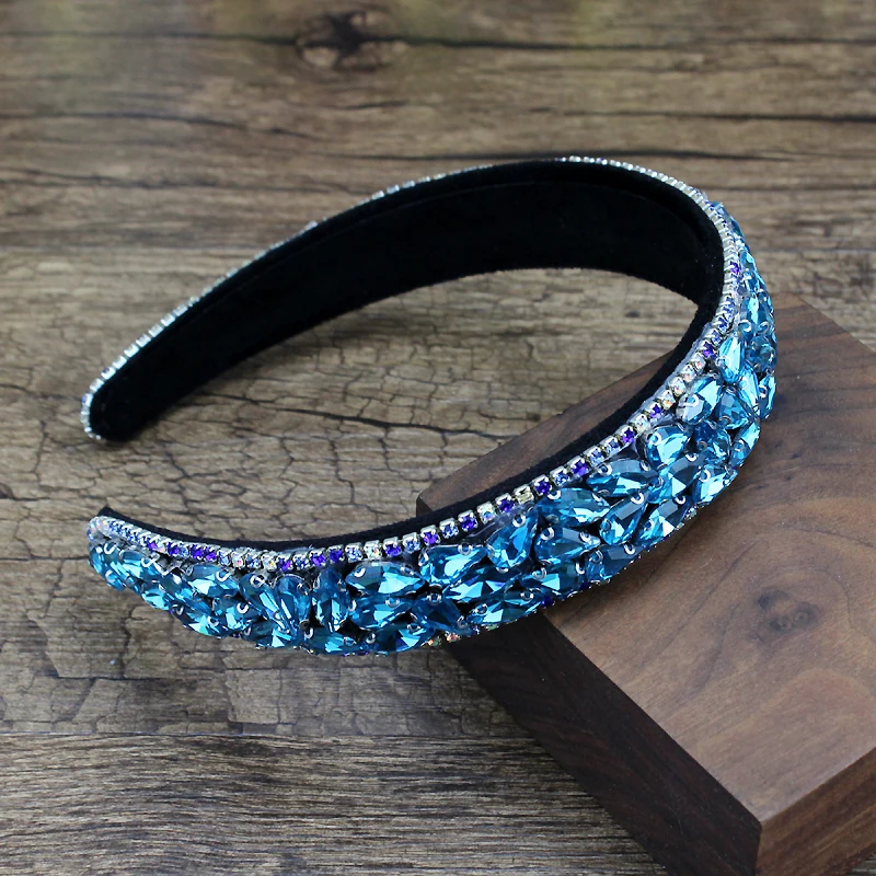 luxury blue pink full crystal stone hairbands handmade diamante velvet headbands for women charming hair accessories