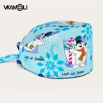 Christmas Cartoon snowman print medical scrubs cap nursing caps for women hats and man Christmas cap pet shop scrub hat