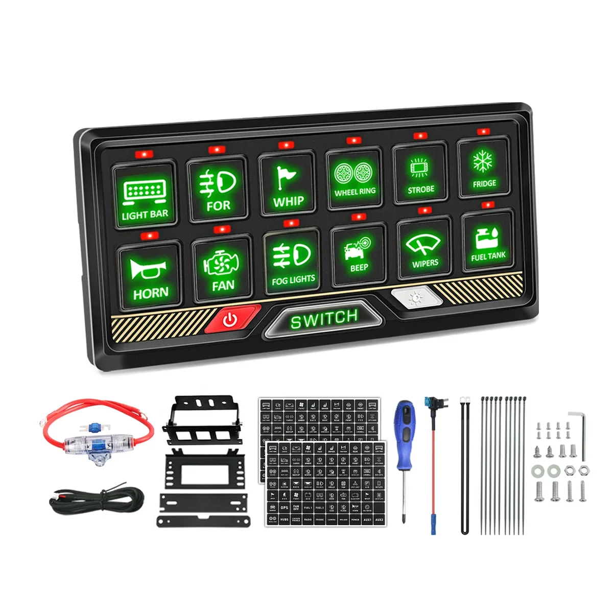 

P2 panel Marine Auto IP68 Switch Power Off Road Car LED Panel Circuit Control Box 24V 12V 12 Gang Switch Panel for Car