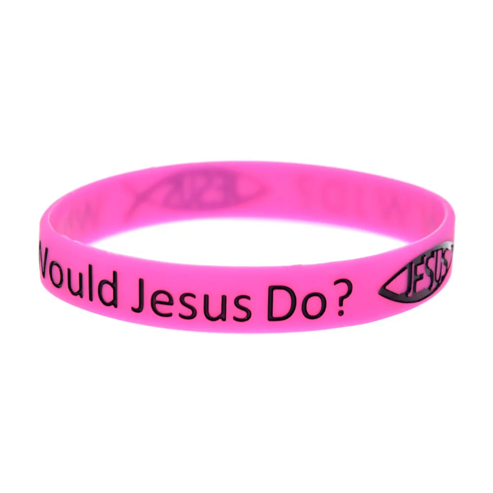 50 Stück „Was würde Jesus tun?“-Armbänder aus Silikonkautschuk, christliche Armbänder, Erwachsenengröße, 4 Farben. – Detail 3