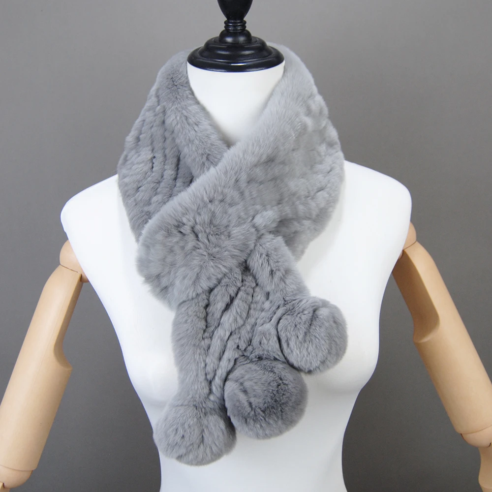 New 2024 Winter Real Rex Rabbit Fur Scarves Women 100% Natural Rex Rabbit Fur Muffler Lady Knitted Genuine Fur Neck Warmer Scarf