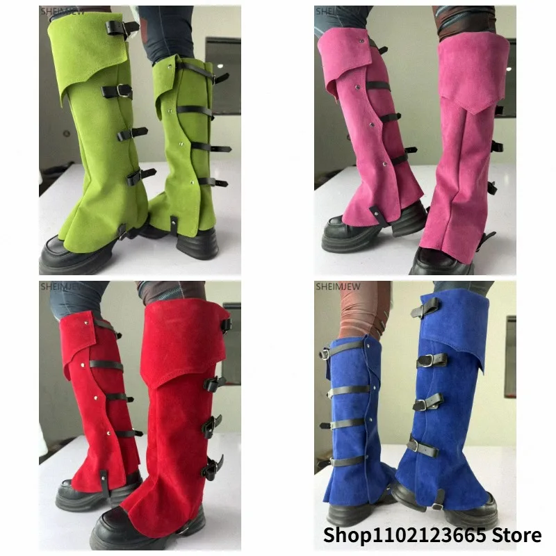 QQW Medieval Gothic Punk Leg Armor Dopamine Boot Cover Men's Women's Cosplay Color Leather Shoe Cover Retro Foot Protection Prop