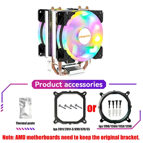 Imagen 2 del producto Enfriador de aire de CPU X79, procesador de PC PWM de 3 pines/4 pines, Ventilador RGB para Intel LGA 1151 1155 1200 X99 1700 2011 AMD AM3 AM4, radiador de PC