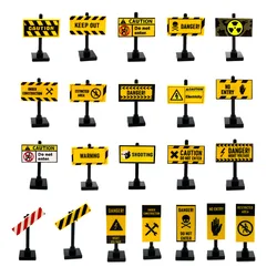 Military Barracks Warning Signs Compatible With LEGO MOC Building Blocks Education Signboard Roadblock Guide Board Bricks Toys