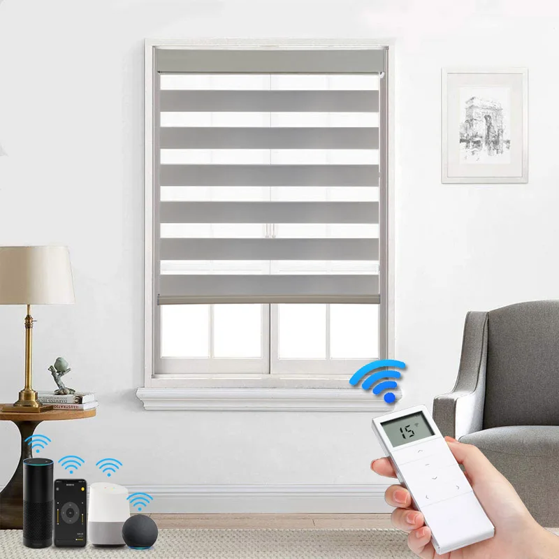 Manual personalizado Blackout Smart Horizontal Blind, sombras remotas, janela Zebra Roller, dia e noite, luxo motorizado