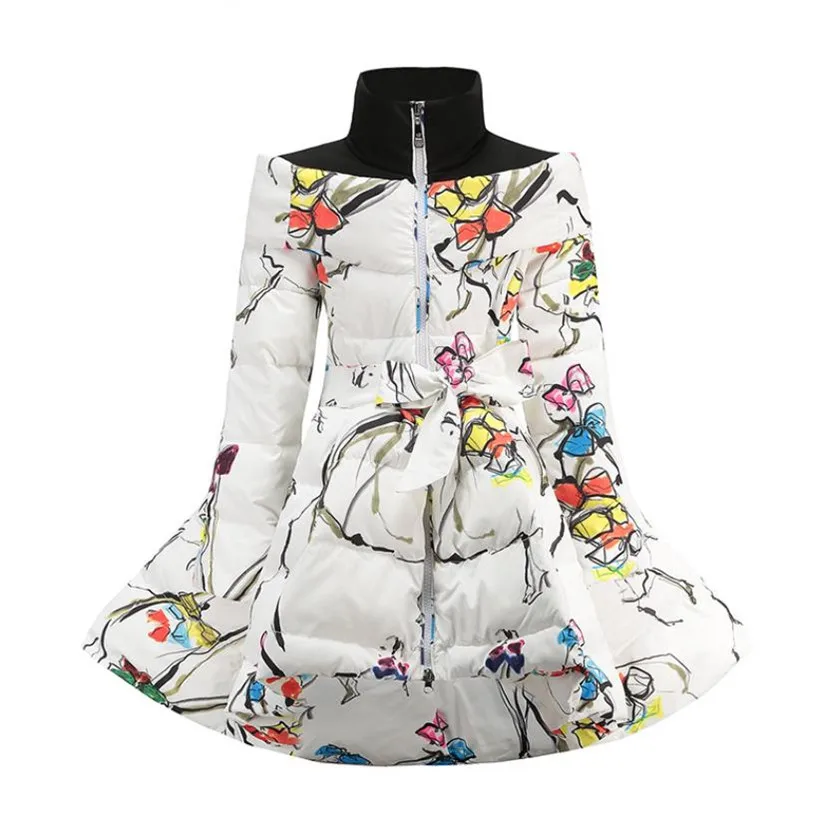 Children\'s Winter Coat New Fashion Down Jacket For Girl Print Design Warm Outerwear Kids Long Jacket A2041
