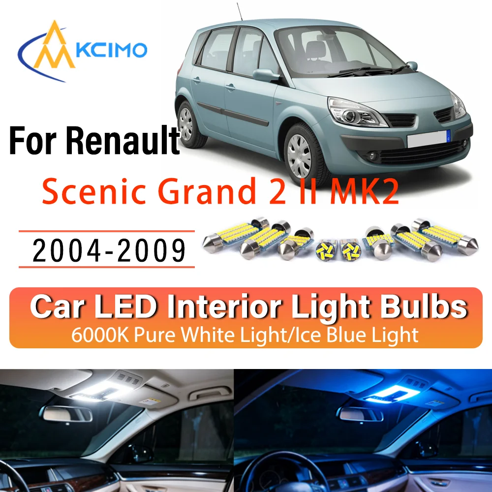 Kit de rénovation d'éclairage intérieur LED à éclat constant sans câblage pour Renault Scenic Grand 2 II MK2 2004-2009, remplacement direct du plafonnier