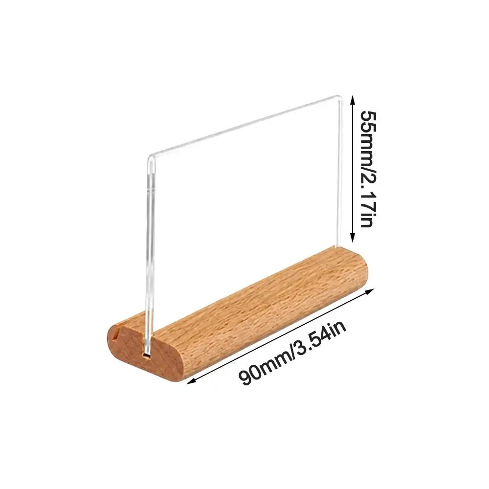 Transparent Acrylic Table Sign Card Holder Vertical Standing Solid Wood Base Price Display Stand Double-Sided Display