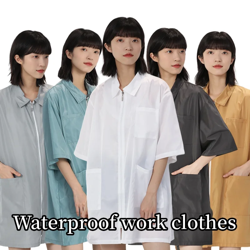 Hairdressing Work Clothes Summer Short Sleeves Hairdresser Robe Barber Shop Uniform Non Stick To Hair Hairstylist Haircut Smock