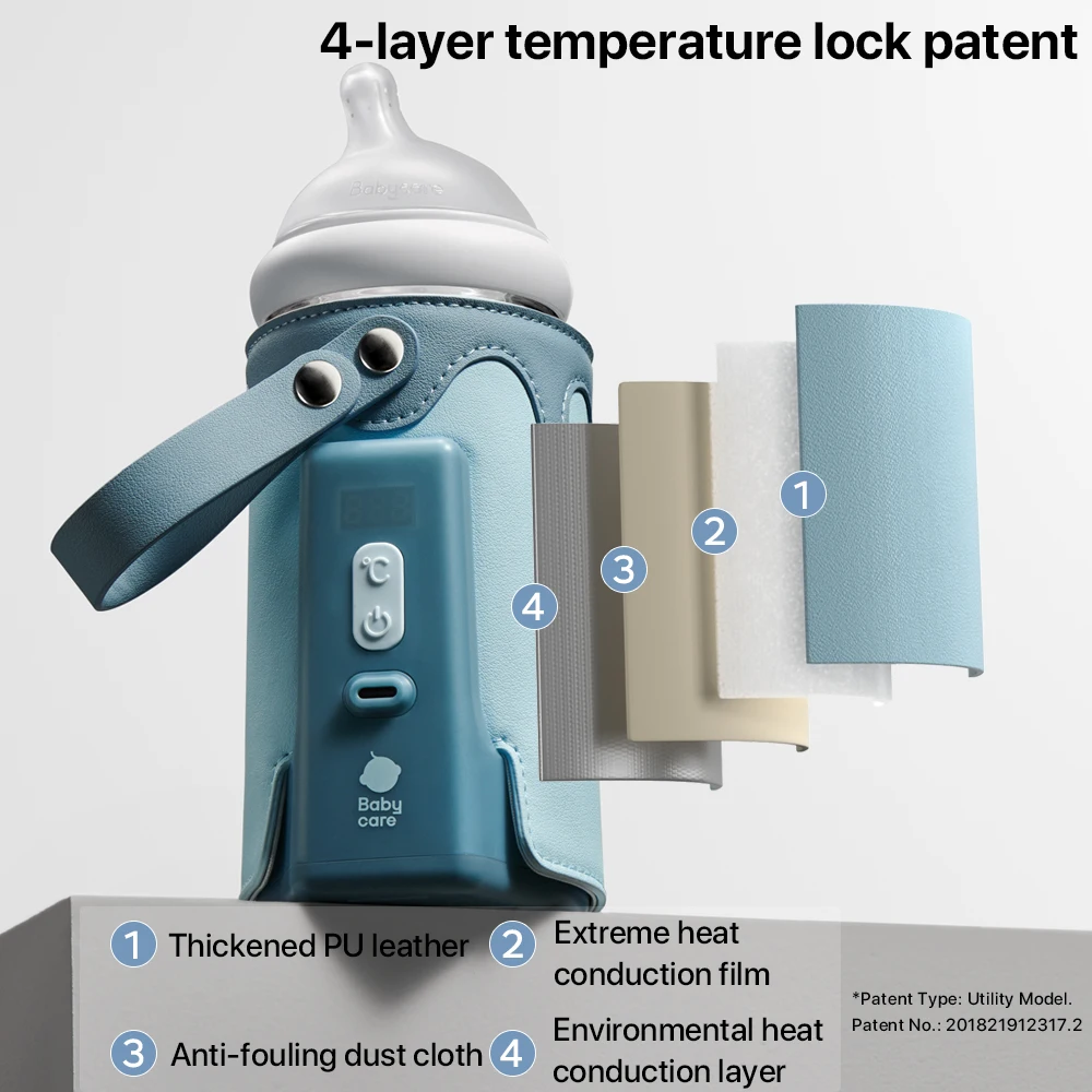 Bc Babycare-calentador de botellas de agua y leche portátil, termostato de alimentos para alimentación nocturna/saliente, cubierta de calentador de