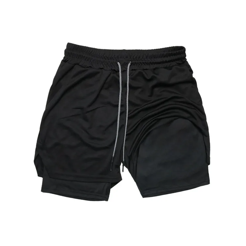 

Dual Layer 2-in-1 Polyester Spandex Compression Pocket Towel Loop Quick Dry Athletic Short Single Piece Bottom Men Elastic Comfy Gym Workout Running Pants