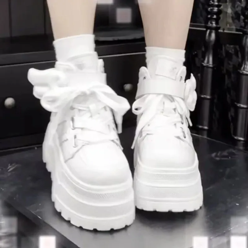 Zapatillas Deportivas Casuales de Mujer de Caña Baja con Cierre de Cinta Mágica, Diseño de Elevación de 8cm, Forro de PU Cómodo, Soporte para Tobillo, Zapatillas Diarias para Mujer
