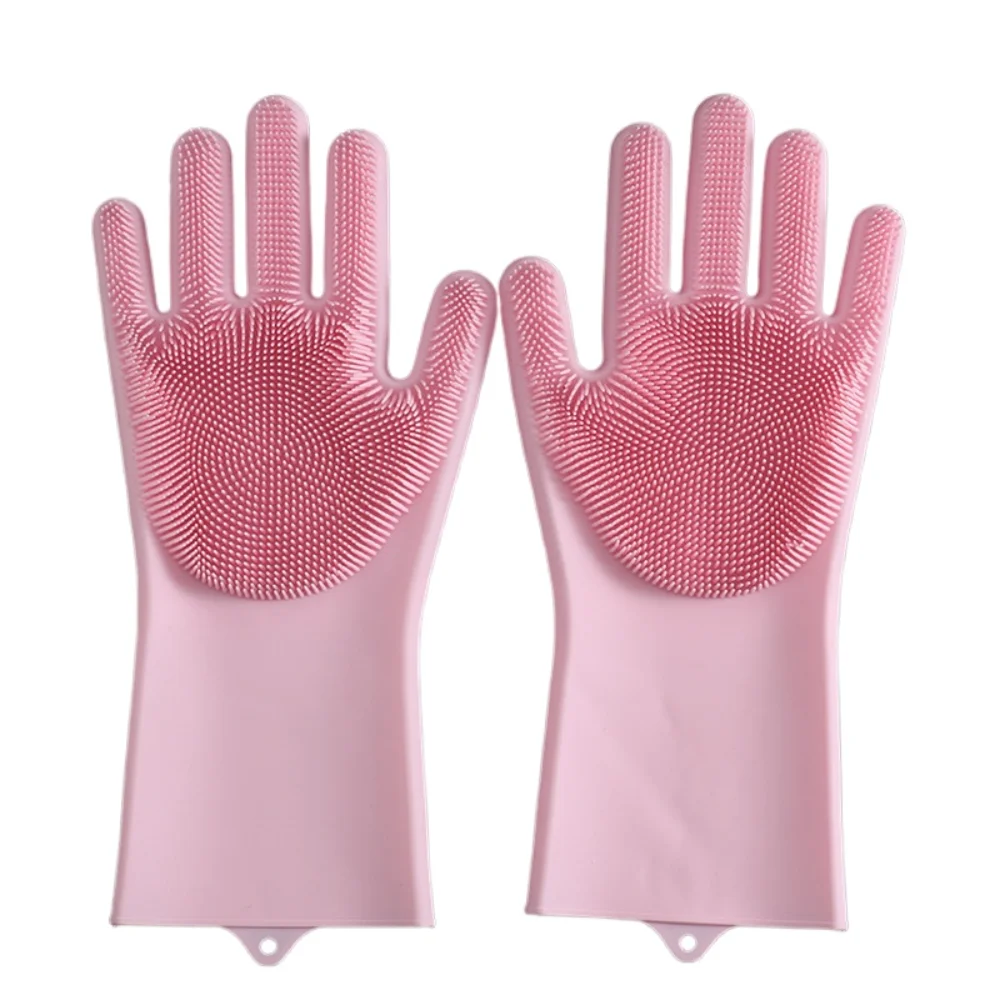 Dishwashing Cleaning Gloves Silicone Rubber Sponge Glove Household Scrubber Kitchen Clean Tools BPA Free