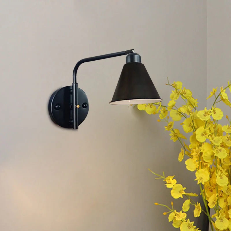

American Retro Industry Iron Wall Lamp Long Arm Lamp Nordic Minimalist Modern Bedside Bedroom Study Corridor Staircase Light Bra
