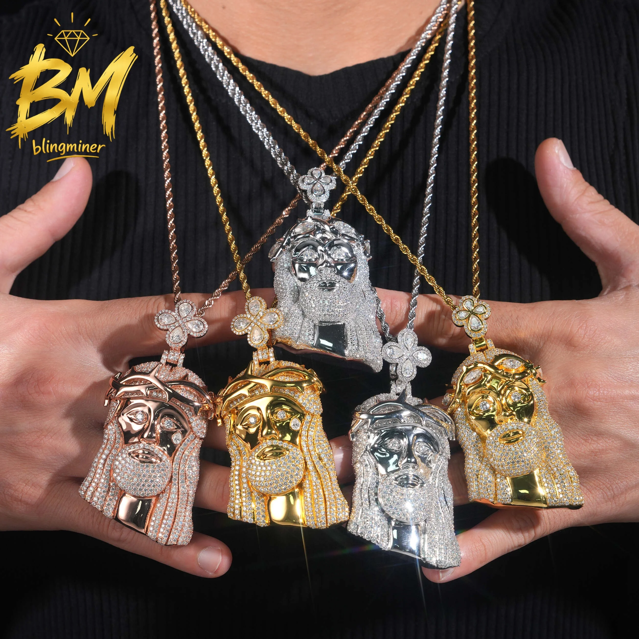 Blingminer Bling Jesus VVS Moissanite Pendant For Men Women S925 Silver Iced Out Pendants Pass Diamonds Tester GRA Free Shipping