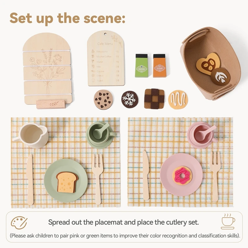 Conjunto de utensílios de mesa para chá da tarde montessori, brinquedos de cozinha simulados para crianças, desenvolver habilidades sociais, brinquedos de educação precoce