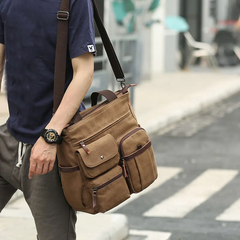 Men's Handbags Briefcase Canvas Shoulder Bag Man for Documents Large Capacity Tote Laptop Bag Crossbody Travel Bags Vintage K004