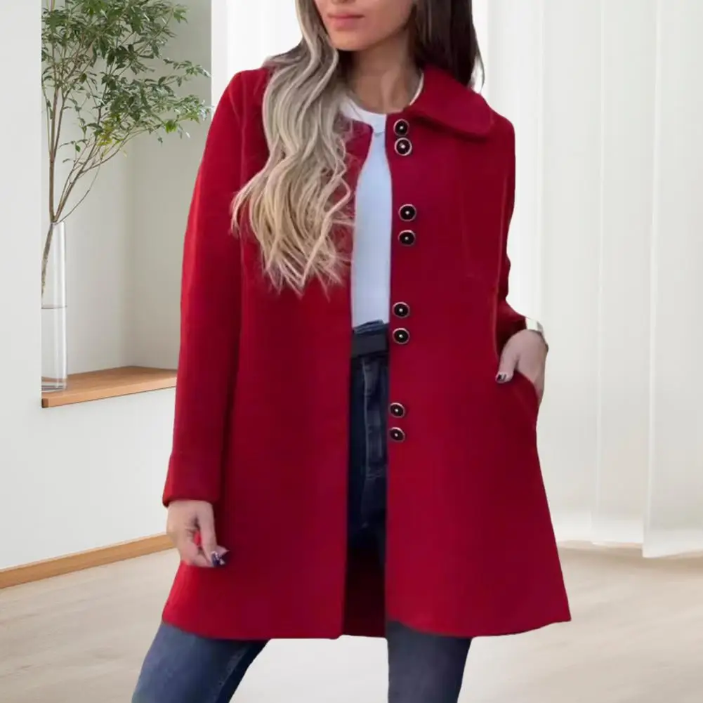 

Women Jacket Stylish Women's Woolen Jacket with Lapel Collar Long Sleeves Loose Fit for Daily Wear Overcoat Streetwear Fashion