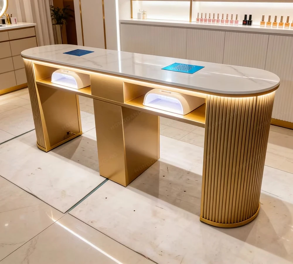 Custom Modern Large Nail Table with Extraction Exhaust Fan and Dust Collector Wood Marble Top Material for Salon UV Gel Manicure