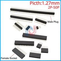 10Pcs/lot 1.27 mm Single Row Male Female Plug Socket Breakaway PCB Board Pin Header Connector 1.27mm Strip Pinheader 2P-50Pin