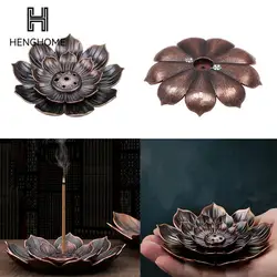 1PC Alloy Incense Burner Stick Holder Buddhism Lotus Censer Bronze Nasturtium Incense Burner Line Incense Holder Home Decoration