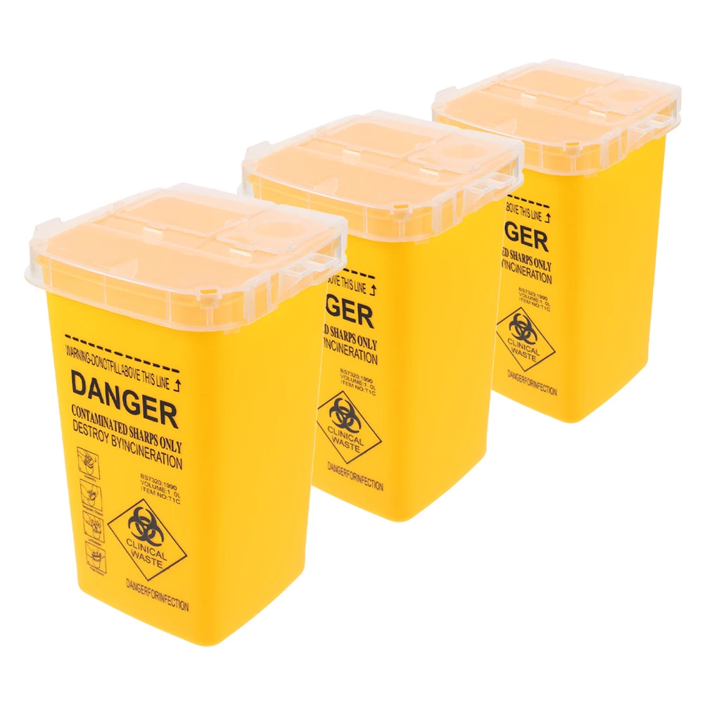 

3 Pcs Waste Needle Recycling Bin Portable PP Travel Disposal Container Lightweight Secure Flip Lid Hospital Lab Use
