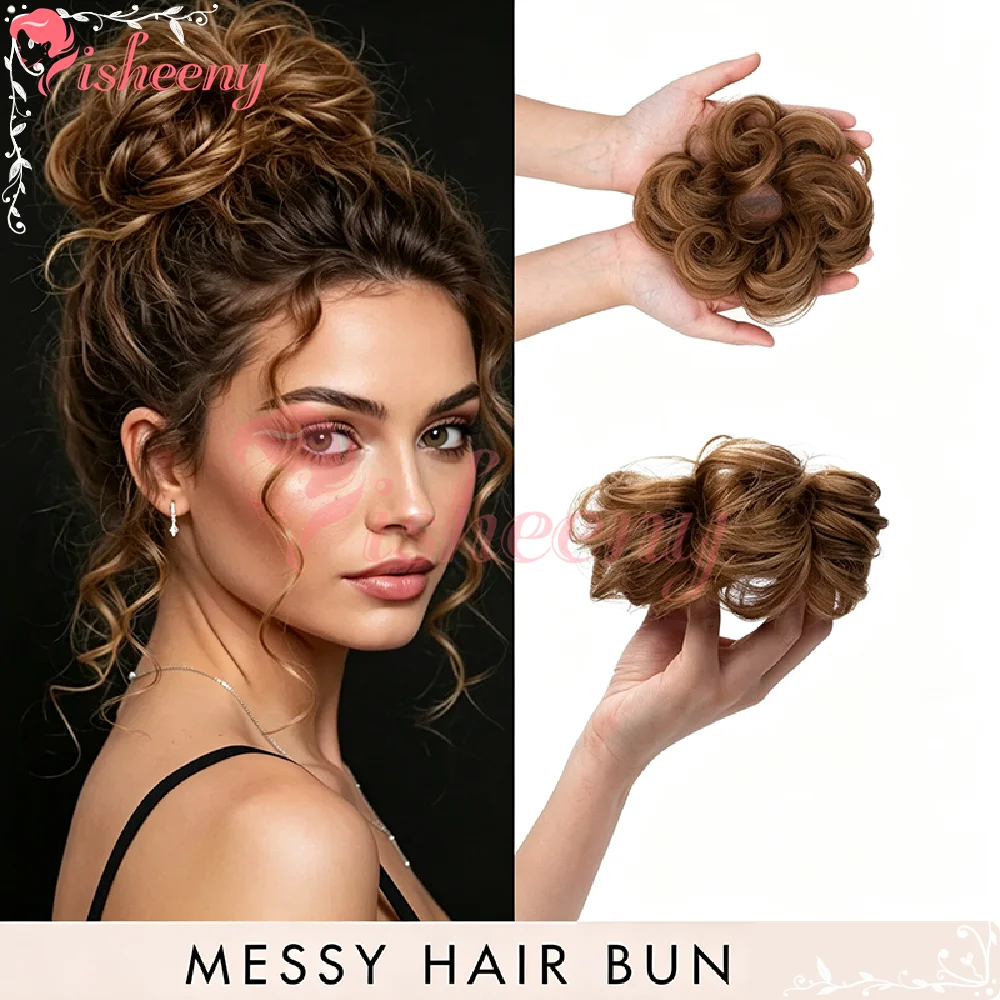 Isheeny Messy Hair Bun Scrunchie Synthetic Hair Piece Curly Chignon Tousled Updo Fake Hair Bun Extensions Multiple Colors Available For Women Daily Hairstyle