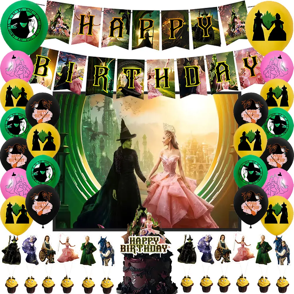 

Cartoon Wicked Birthday Party Decoration Magic Witch Balloon Backdrop Cake Topper Wicked Party Supplies Baby Shower kid Gift