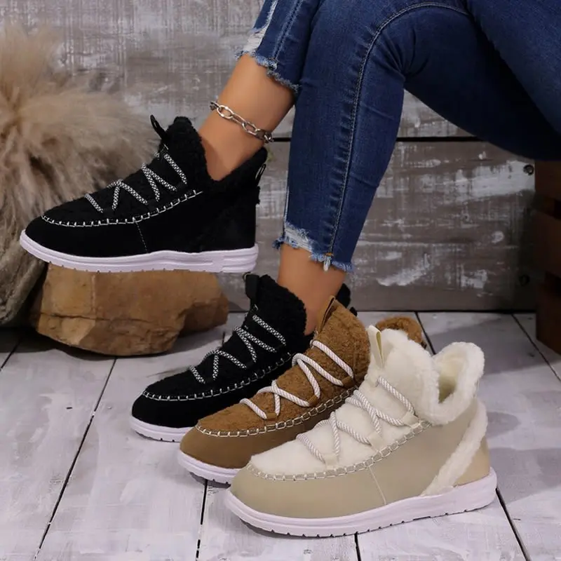 

Autumn and Winter Fashion New Oversized Cotton Shoes for Women Warm and Plush Casual Versatile Flat Bottom Women's Boots