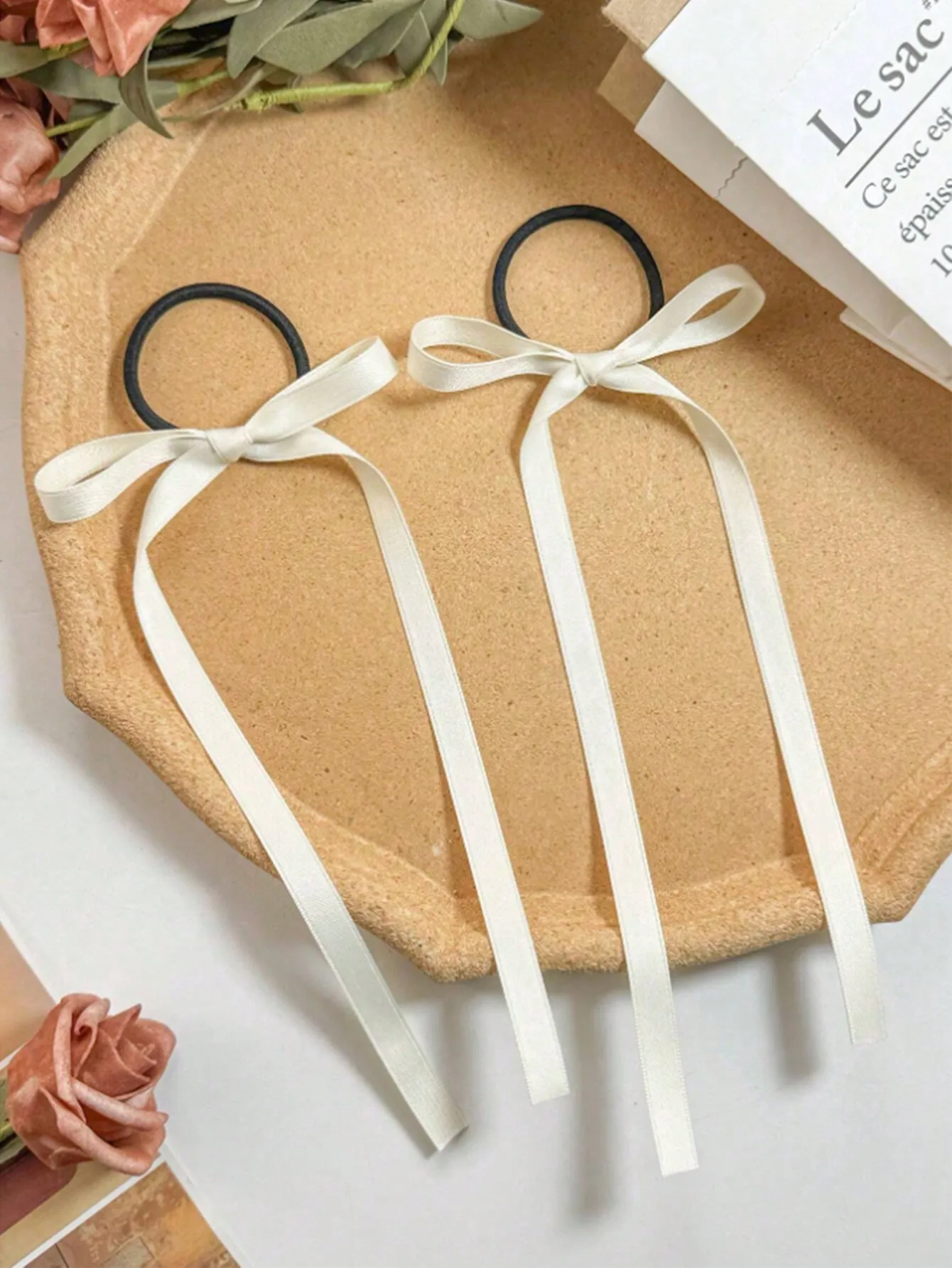 2/8 قطعة أربطة شعر مرنة على شكل فيونكة بلون سادة للنساء والفتيات وإكسسوارات شعر الحفلات #4