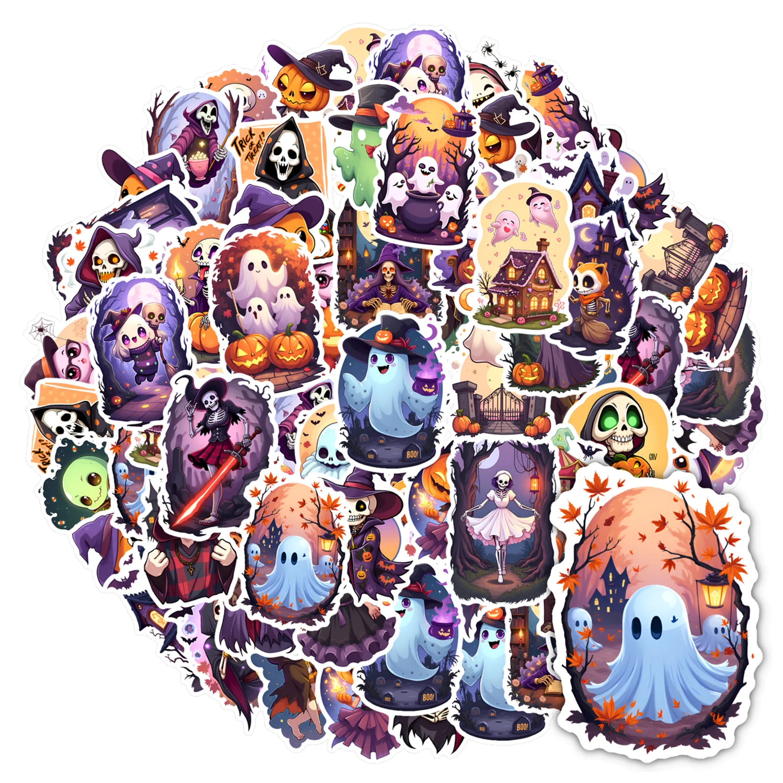 35pcs-50pcs Playful Ghost Stickers Spooky Witch  Stickers  Graffiti Decals For Suitcase Fridge Phone Luggage Laptop DIY