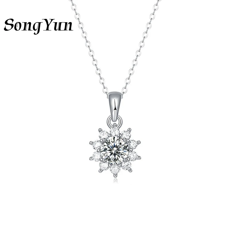 

SONGYUN Brand Jewelry 925 Sterling Silver Necklace Moissanite Diamond Halo Formal for Women 18K Gold Plated SYT Patent Pendant