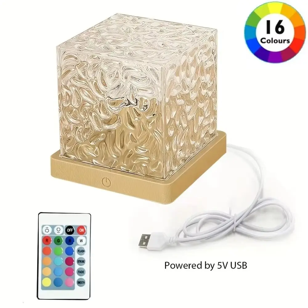 Dynamic Rotating, Water Ripple Lamp RGB Color Changing Multi Color Cube Atmosphere Lamp Remote Control Plug in