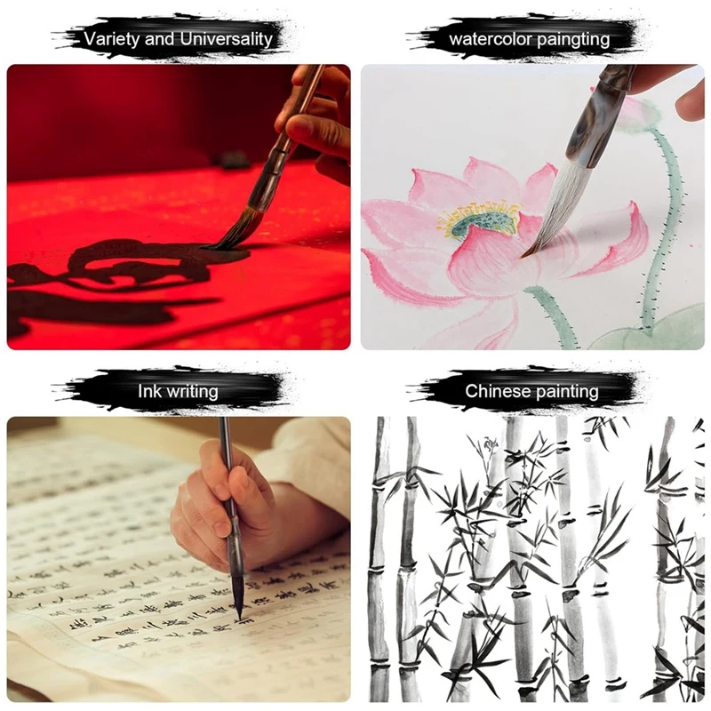 12Pcs Chinese Calligraphy Brushes Set, 250 ML Calligraphy And Sumi Liquid Ink,Versatile Chinese Brush Ink