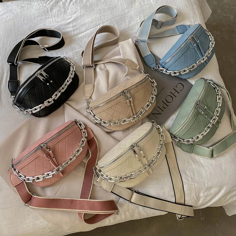 Thick Chain Waist Bag Women Luxury Leather Fanny Pack Female Fashion Chest Bags Belt Bag Women's Brand Shoulder Crossbody Bags
