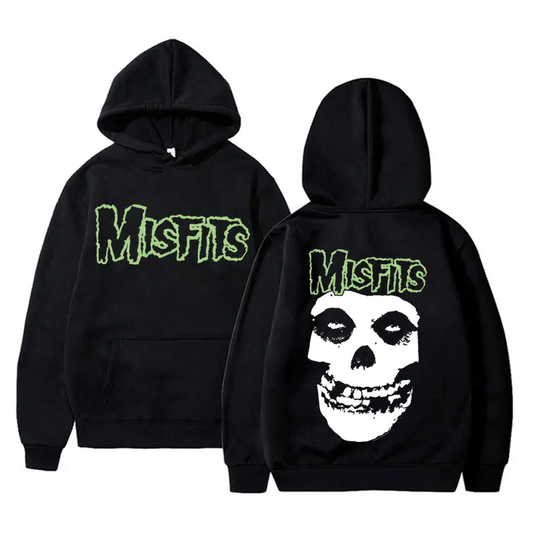 Hoodie pria motif grafis tengkorak Misfits Punk horor Hoodie Pria Hoodie longgar Vintage Gothic pakaian katun bulu pria Sweatshirt Rock