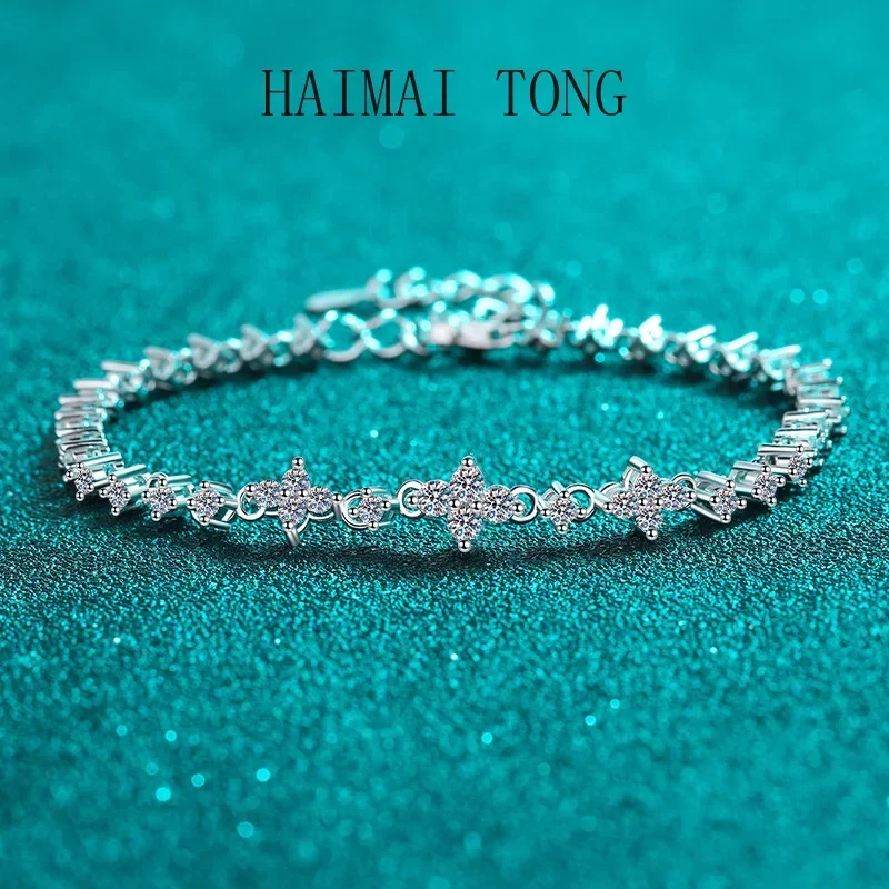 

Браслет HAIMAITONG из муассанита и платины pt950 для женщин, полностью круглый, украшение для рук, легкий люкс, праздничный подарок