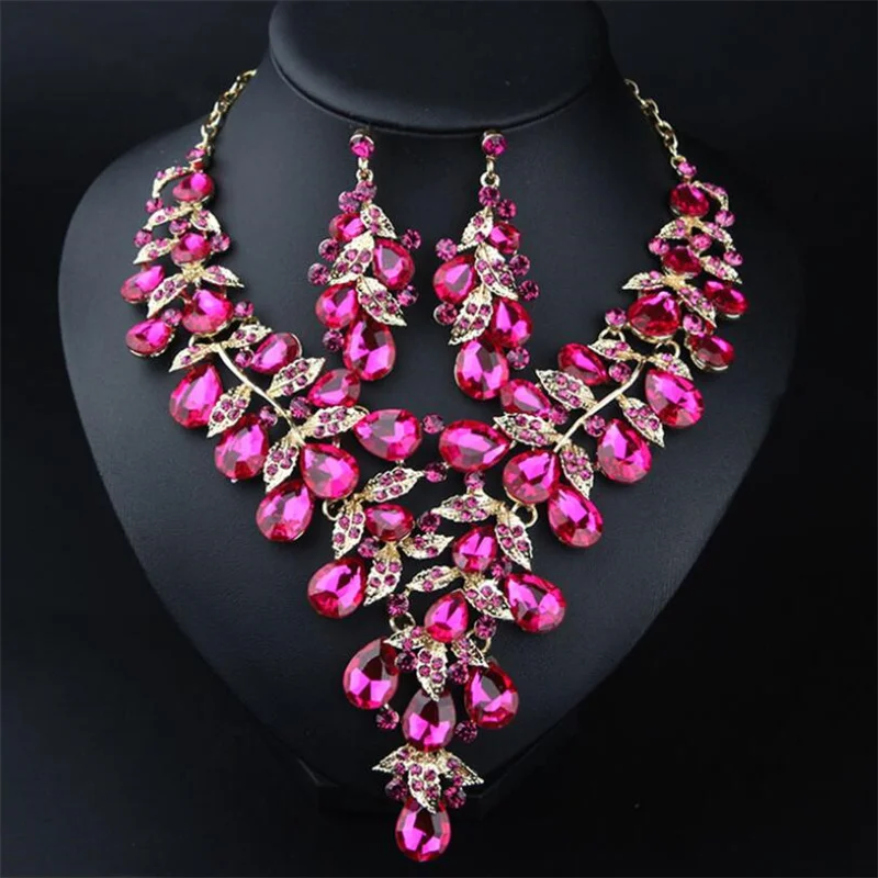 Jewellery Set Personalised Exaggerated Rhinestone Large Necklace Earrings Women\'s Dress Dinner Accessory