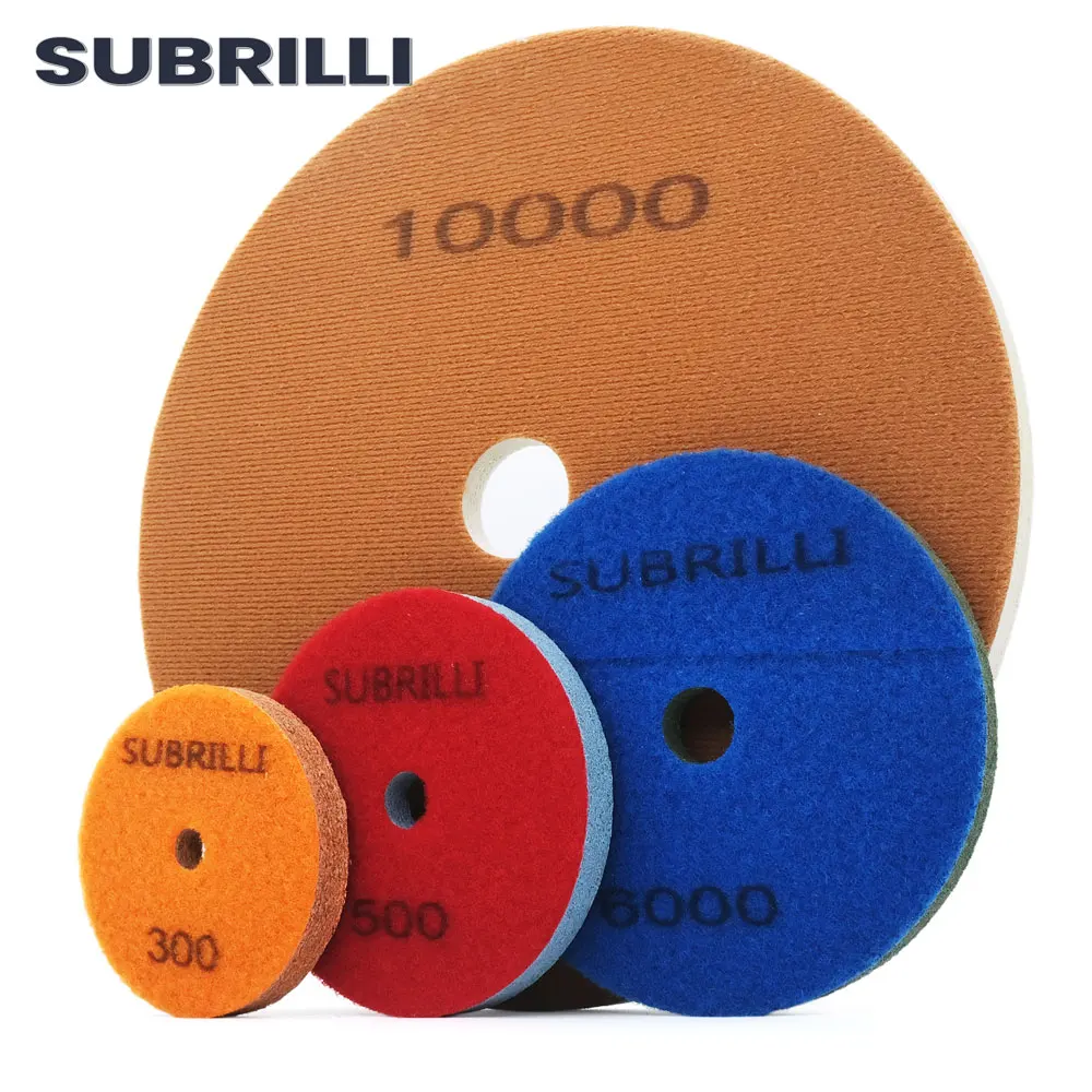 SUBRILLI 3/4/5/10 Inch 3pcs Sponge Polishing Pad Diamond Buffing Wheel Stone Granite Marble Concrete Sanding Disc For Polisher