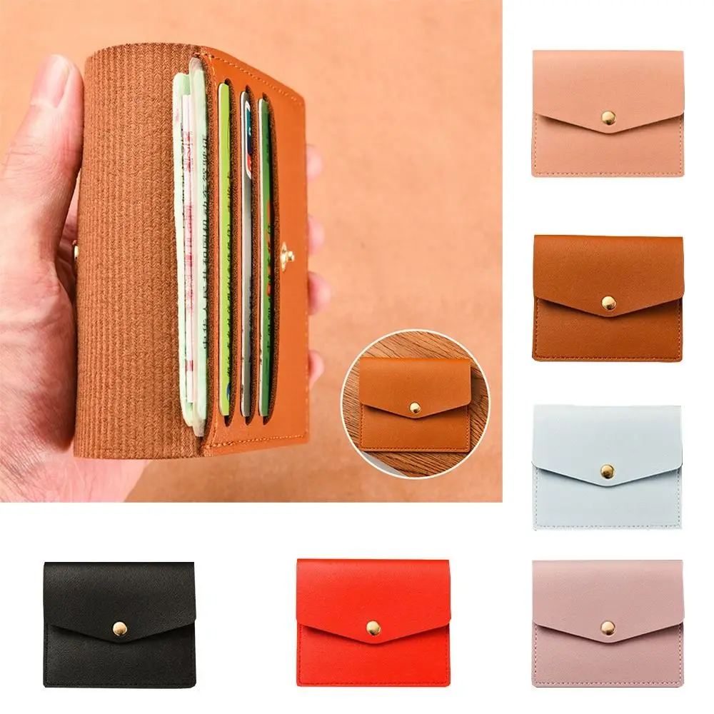 

Solid Color Thin Envelope Card Bag Casual Coin Purse Wallet Snap Button Coin Purse Korean Style PU Mini Wallet Women