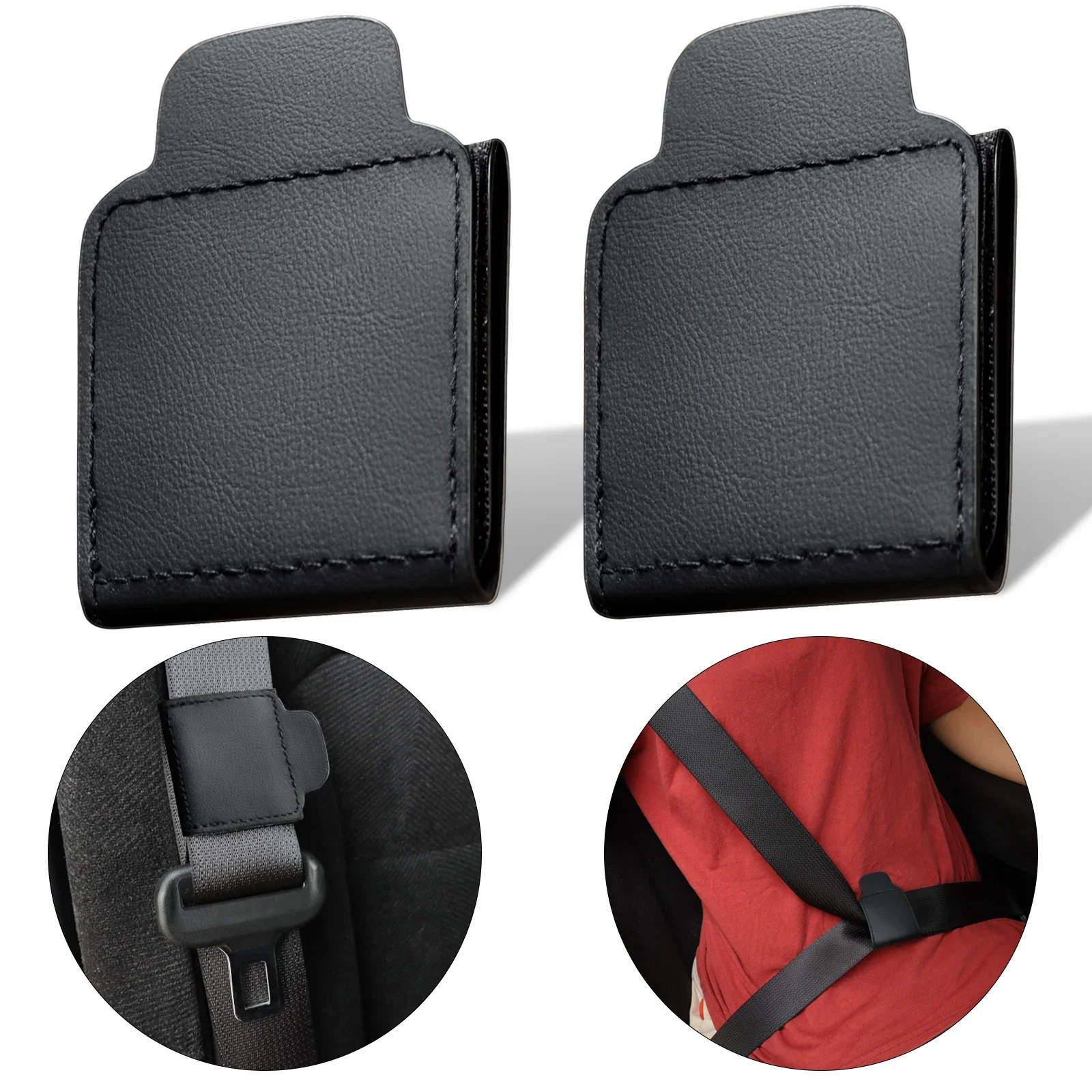 1/2 pièces Réglateur de ceinture de sécurité de voiture en cuir PU, Clip de fixation limiteur de ceinture de sécurité, Anti-étirement, Protection du cou et de la taille pour enfant, Accessoire de voiture