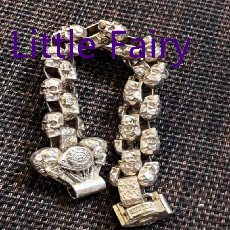 

Little Fairy/ China Retro Old Tibetan Silver Skull Exorcism and Evil Trend Men's Bracelet Fashionista Personalized Boutique Gift