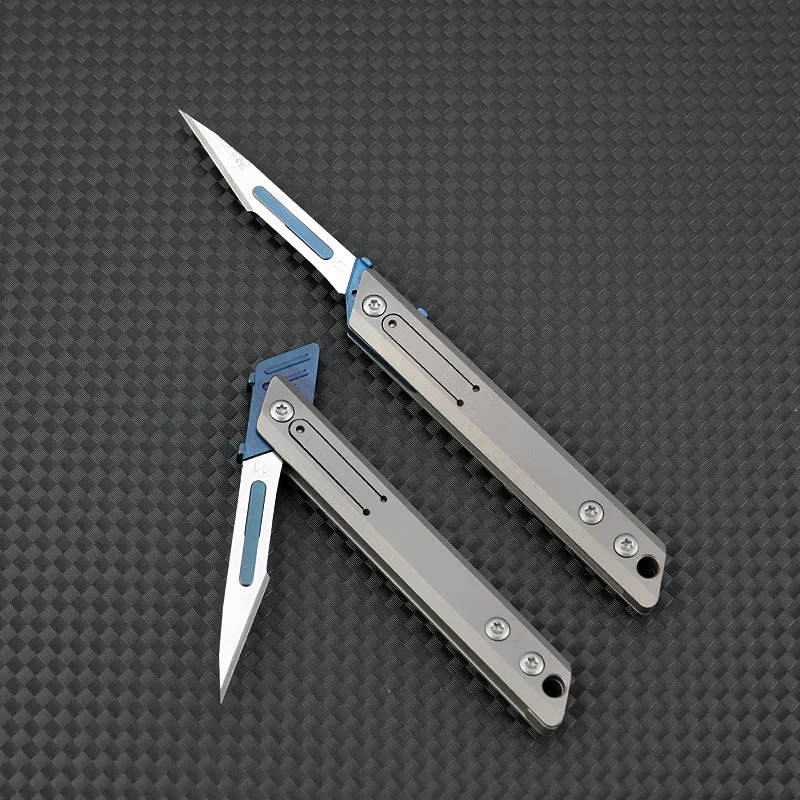 Titanium Alloy Mini Utility Knife Quick Open Scalpel Knife Keychain Pocket Folding Knife Selfdefense Tool Replaceable NO.11 Blad