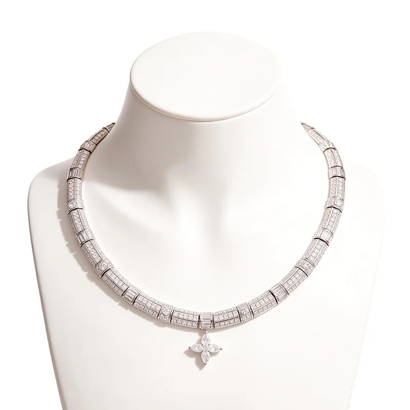 Vintage Fashion Style Necklace Women Lady Inlay Full Cubic Zircon Star Flower Pendant Choker Dinner Party Jewelry