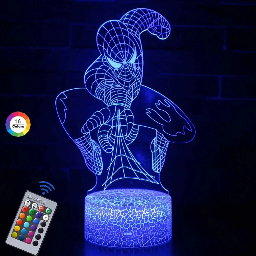 Anime Figure Lights 3D LED Lamp Ironman Spiderman Disney Action Figures Bedroom Lamp LED Model Decor Gift for Toys