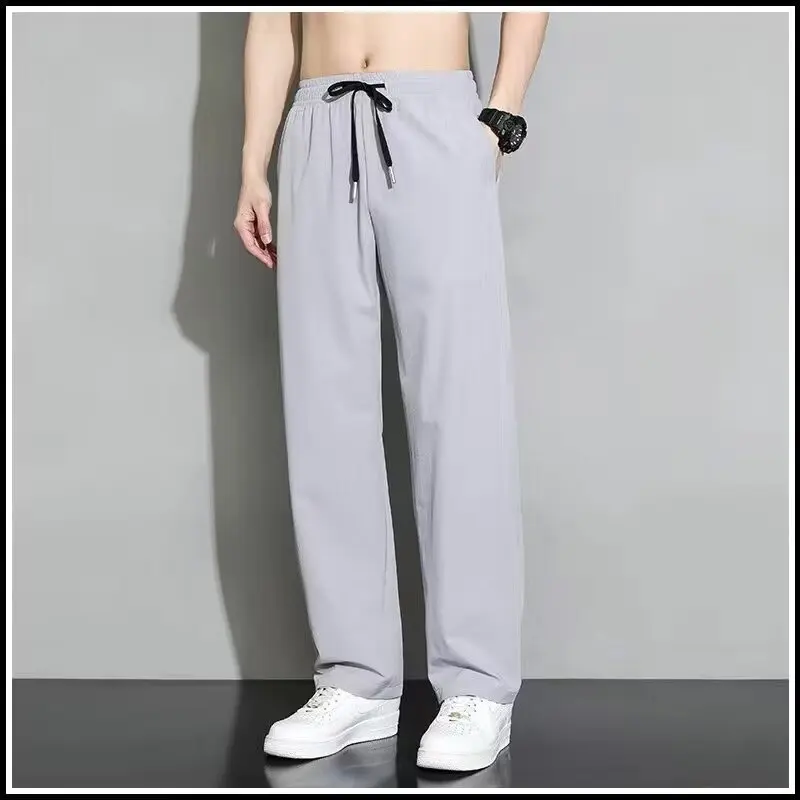 

Straight Wide Leg Pants Loose New Versatile Trend Sports Men Pants Thin Solid Male Long Pants Casual Office