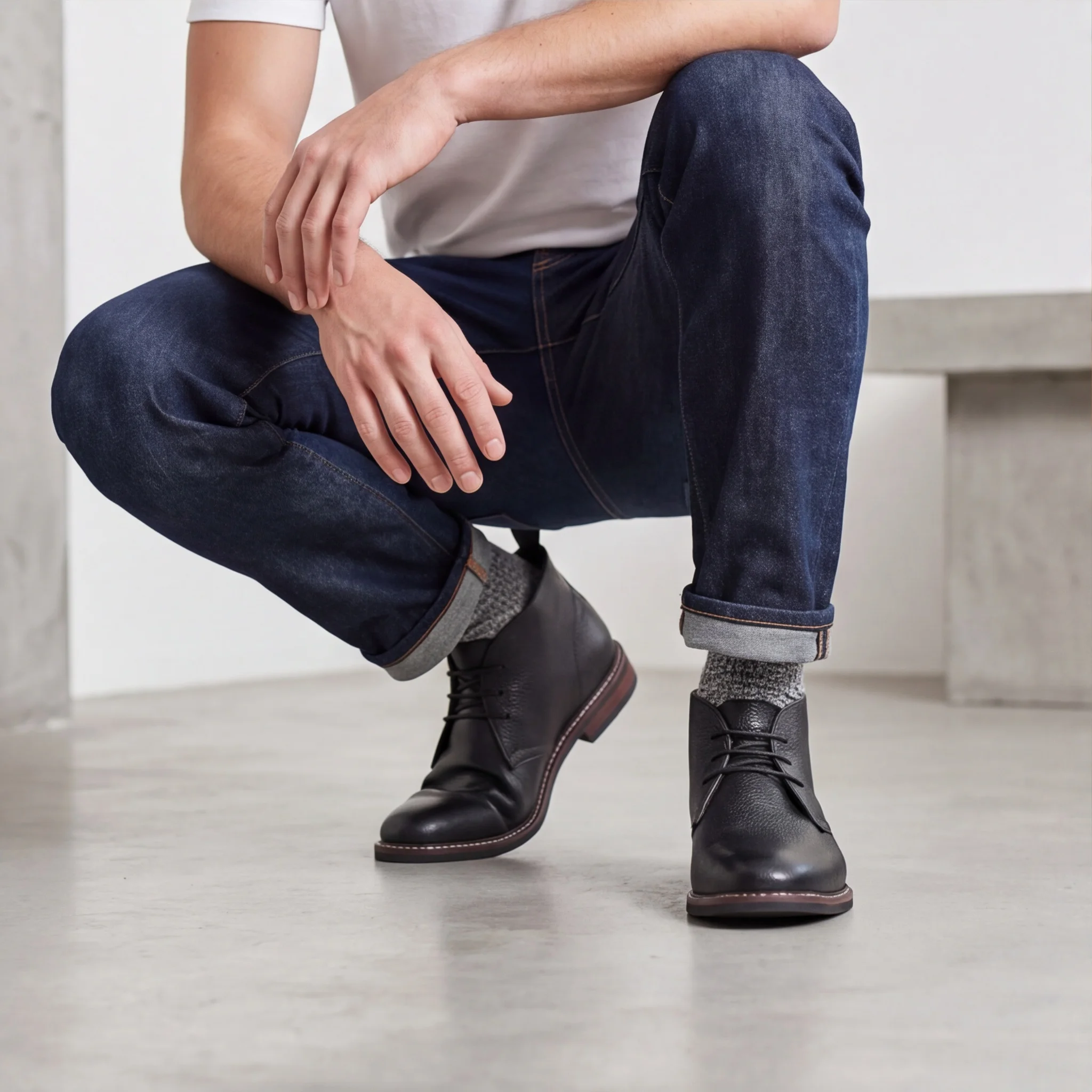 100% Leder Herren Chukka Boots Modische Bequeme Marken-Knöchelstiefel Echtleder Desert Boots # KD585 – Detail 11