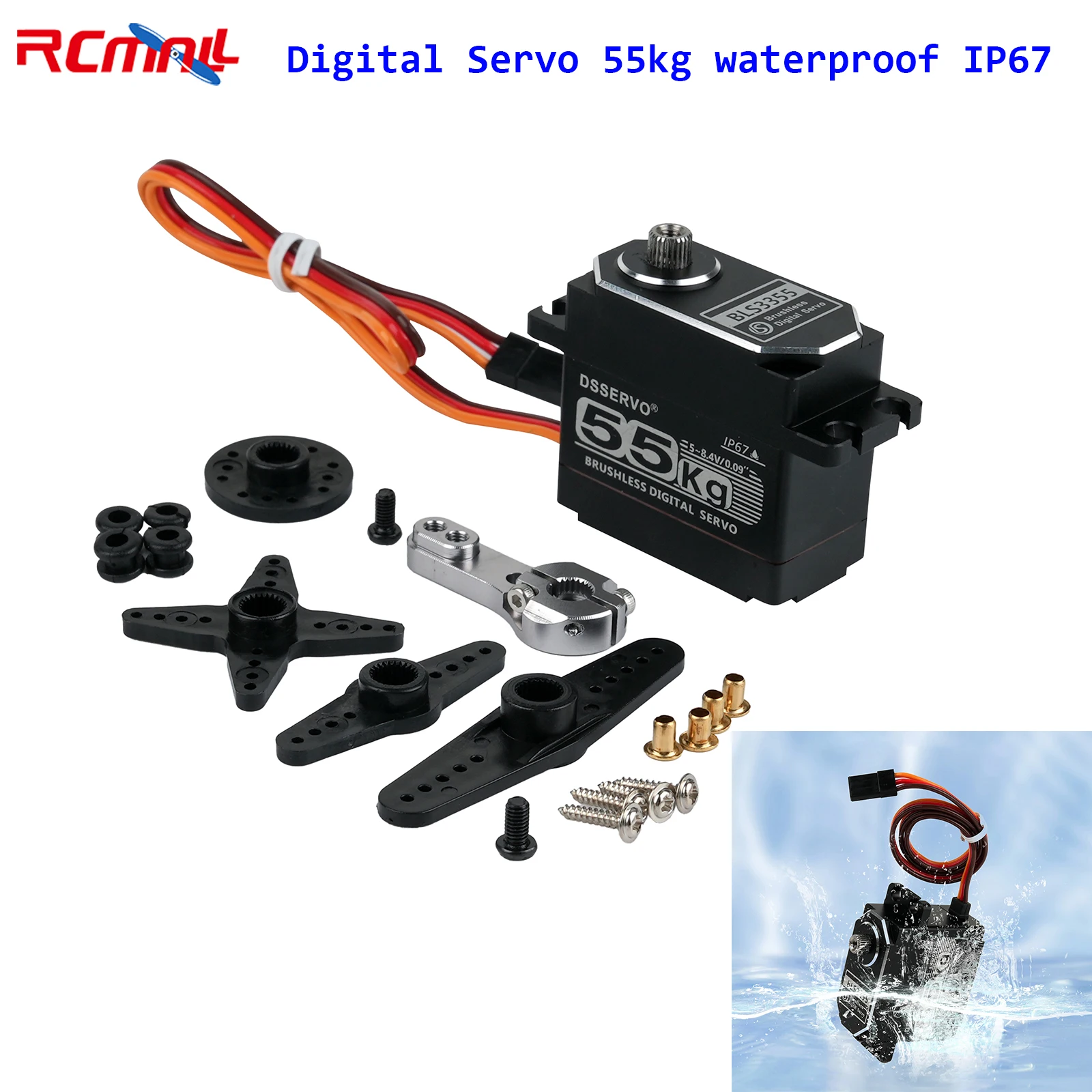 

BLS3355 7.4V 55kg Digital Servo High Speed Brushless Motor Servo 180/270/360 IP67 All Metal Servo for 1:8 1:10 1:12 RC Car Robot