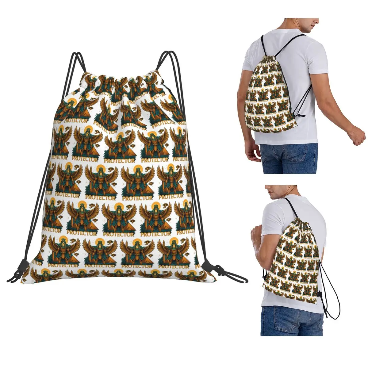 Horus The Protector Ancient Egyptian Symbol Backpacks Casual Drawstring Bundle Pocket Sports Bag Book Bags for Travel Students