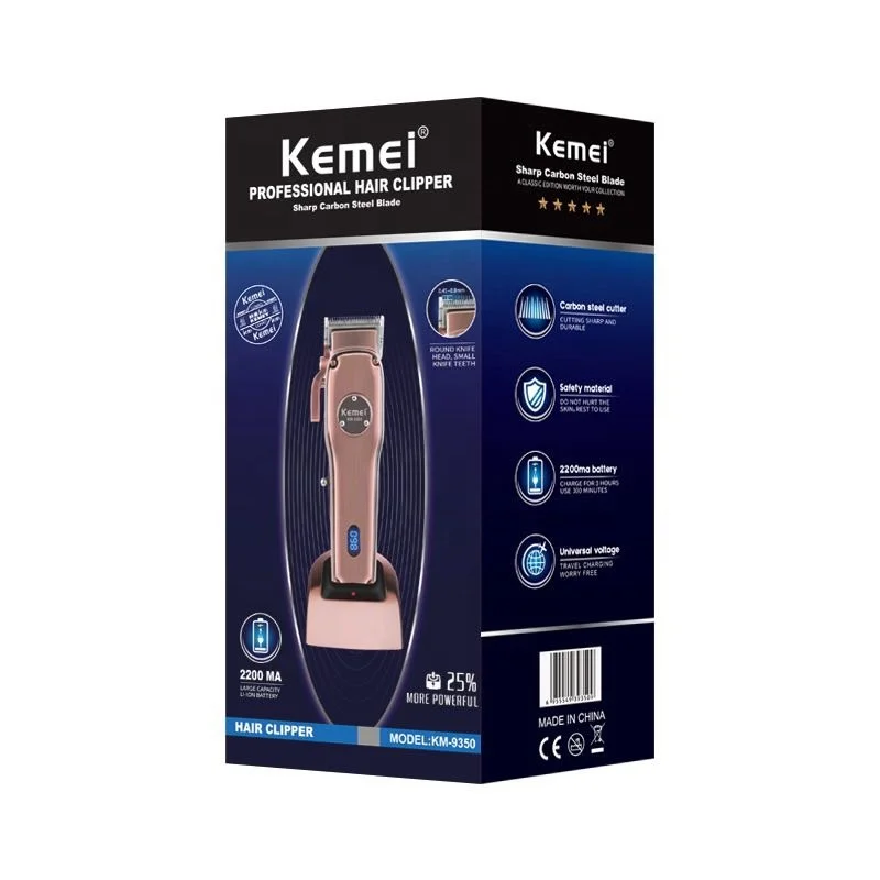 Kemei Wiederaufladbare Elektrische Haar Clipper KM-9350 Schnelle Lade Lange Zeit Metall Gehäuse Salon Professional Trimmer